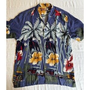 Thums Up For Him Hawaiian Shirt Mens M, 100% Rayon Floral Palm Car Aloha